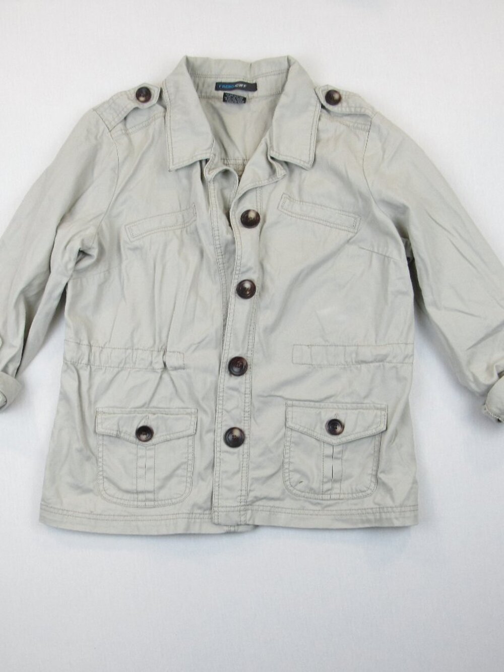 French Cuff Jacket Y2K Women's Size XL 100% Cotton Safari Utility Beige